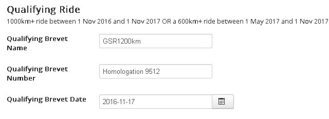 2017年SM(シドニーメルボルン)1200kmエントリー
